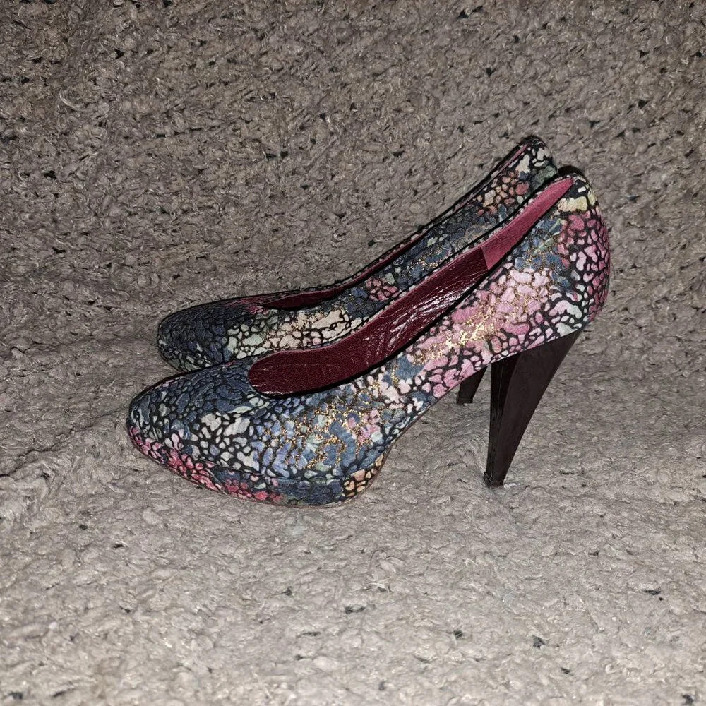 GIULIANO VENANZI Italy-Crackled Nubuck Colorful Florals-Platform-Sz 8-Excellent - Picture 2 of 8